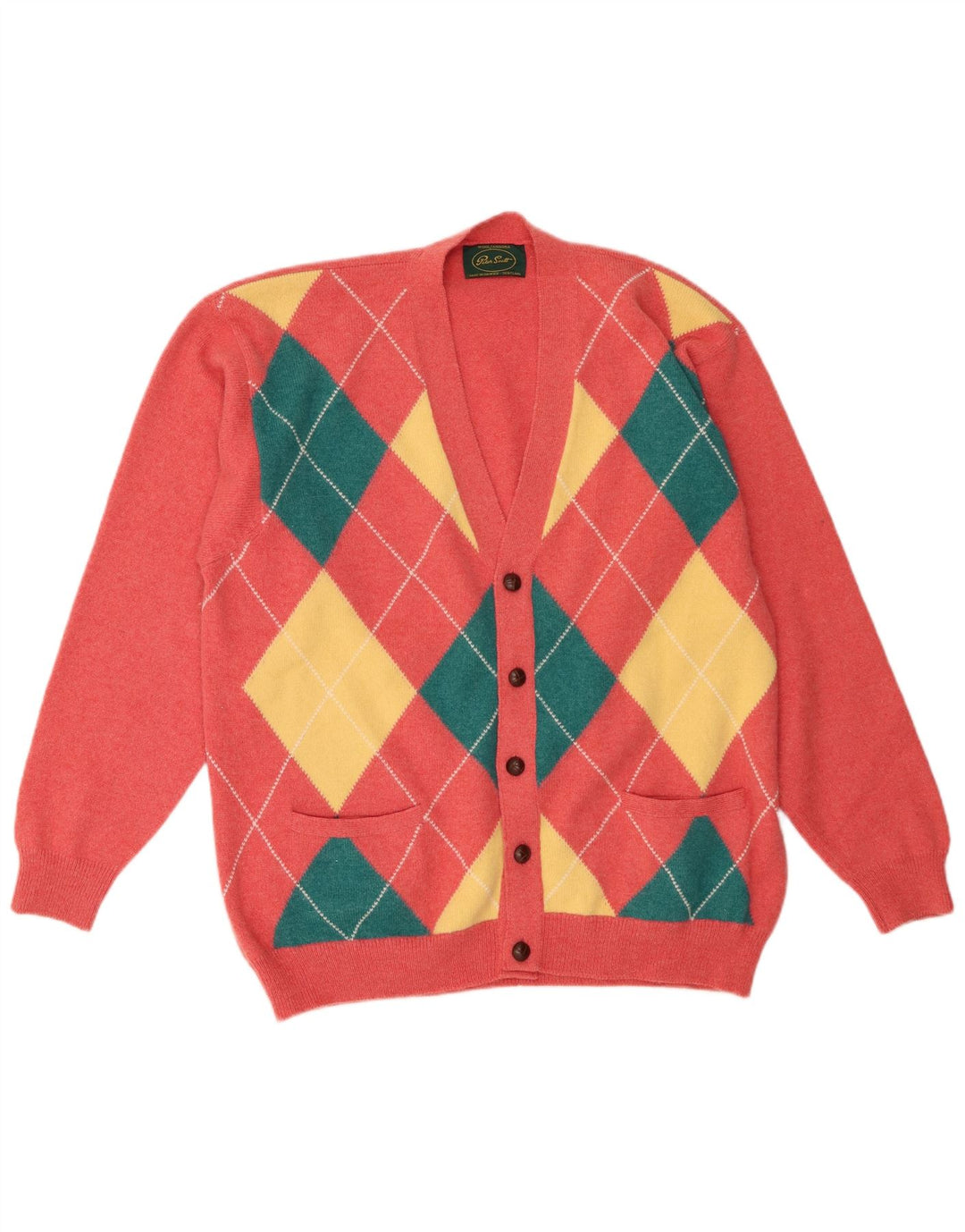 Pulover cardigan pentru bărbați Peter Scott, lână Argyle/Diamond, roz mare