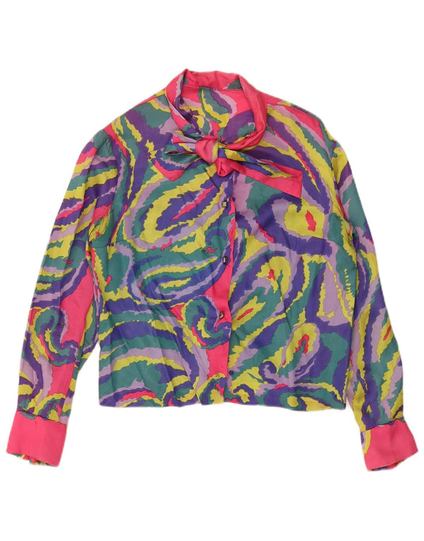 Bluză pentru femei VINTAGE cămașă cu cravată în față UK 14 mare, multicoloră, cachetele