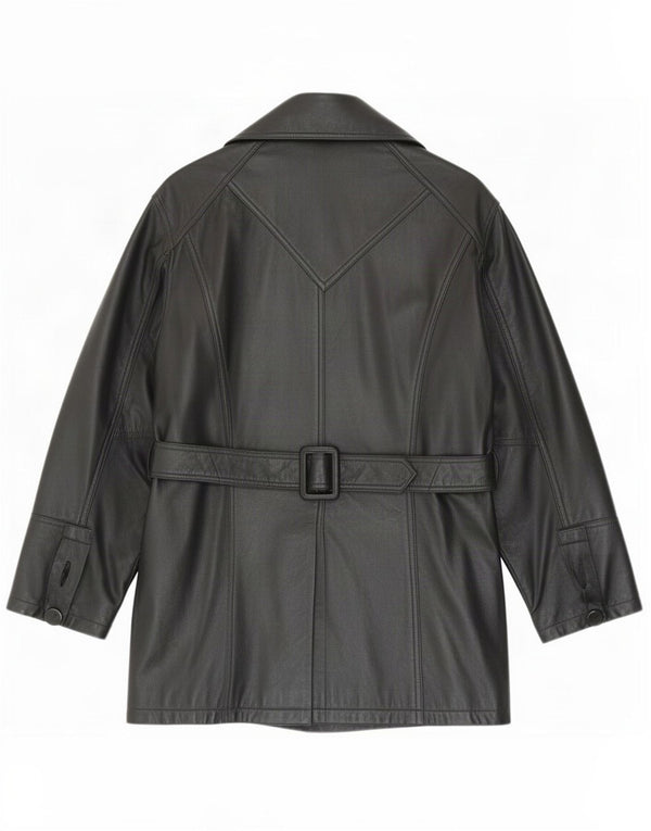 Vintage Womens Leather Coat UK 12 Medium Black