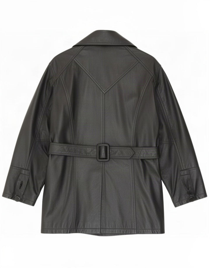 Palton din piele vintage pentru femei UK 12 Medium Black