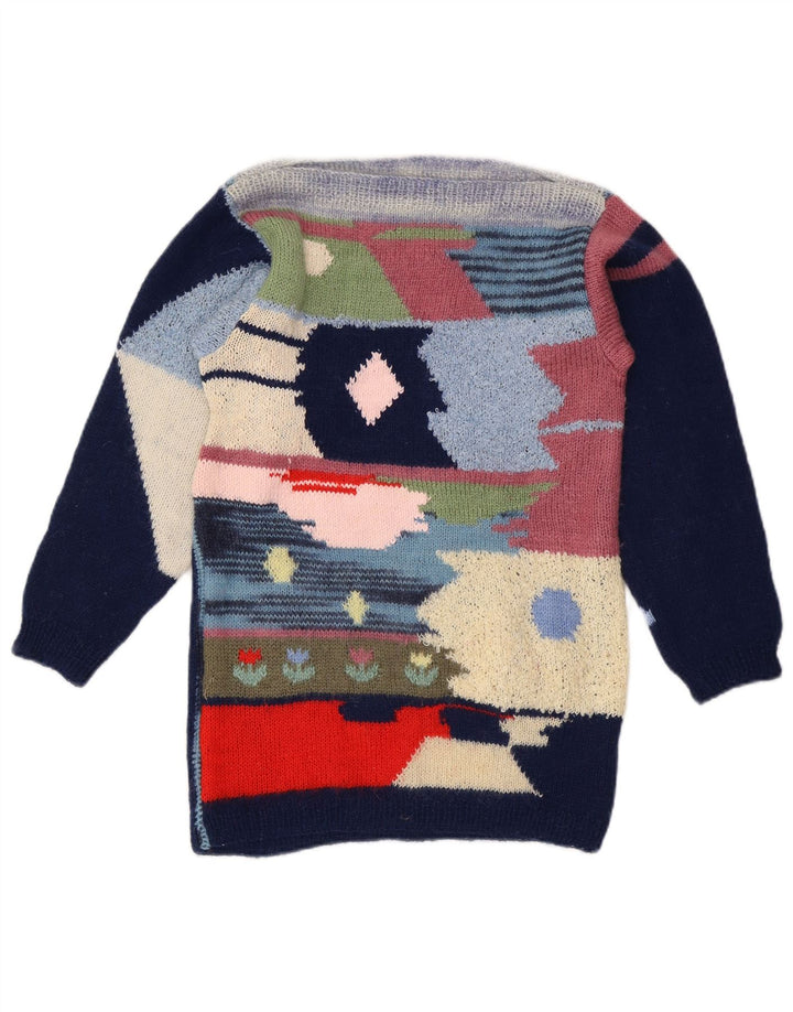Pulover vintage pentru femei cu gât de barcă UK 12 mediu multicolor