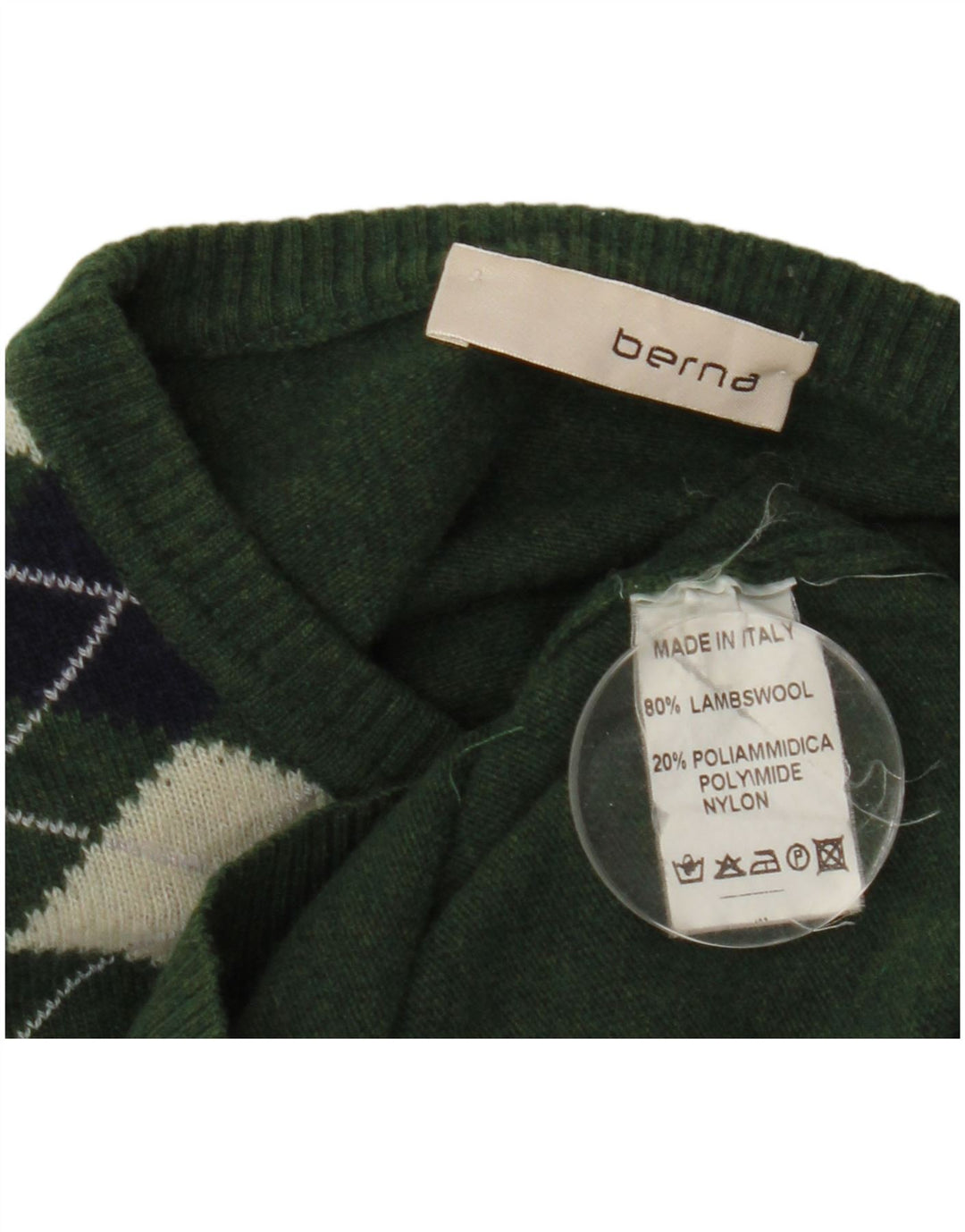 Pulover Berna pentru bărbați cu gât de barcă, verde mediu, lână Argyle/Diamond