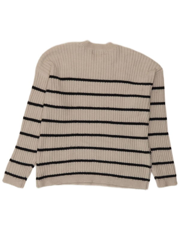 Pulover pentru femei Marks & Spencer cu decolteu triplu UK 14 Medium Bej cu dungi