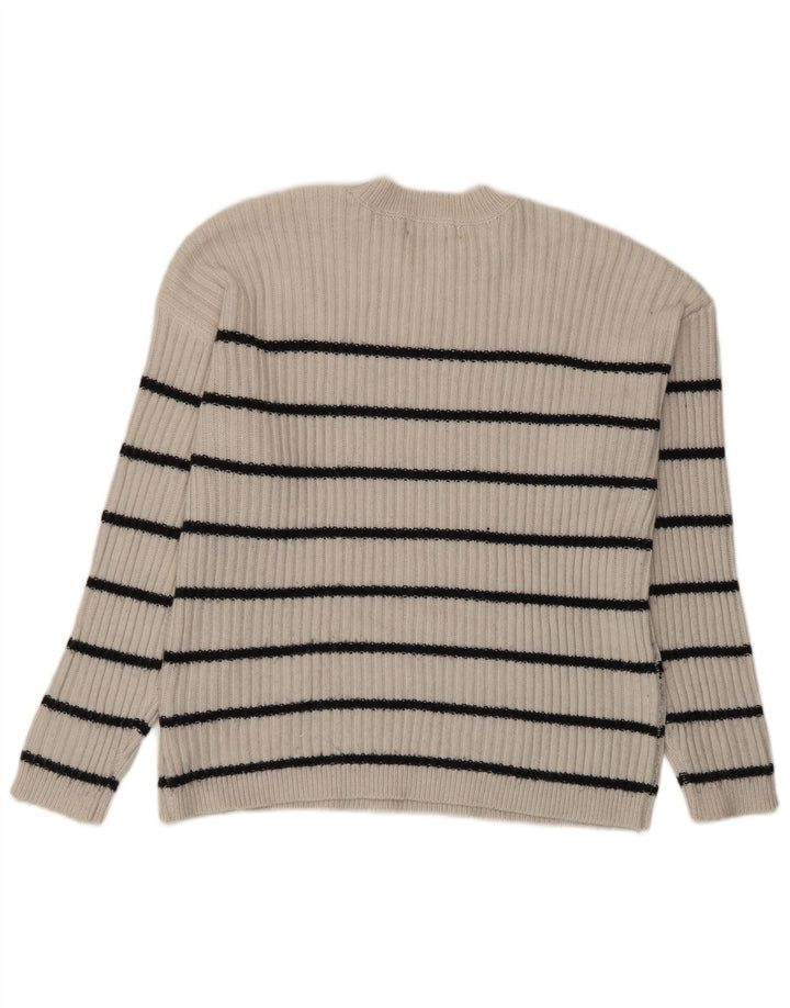 Pulover pentru femei Marks & Spencer cu decolteu triplu UK 14 Medium Bej cu dungi