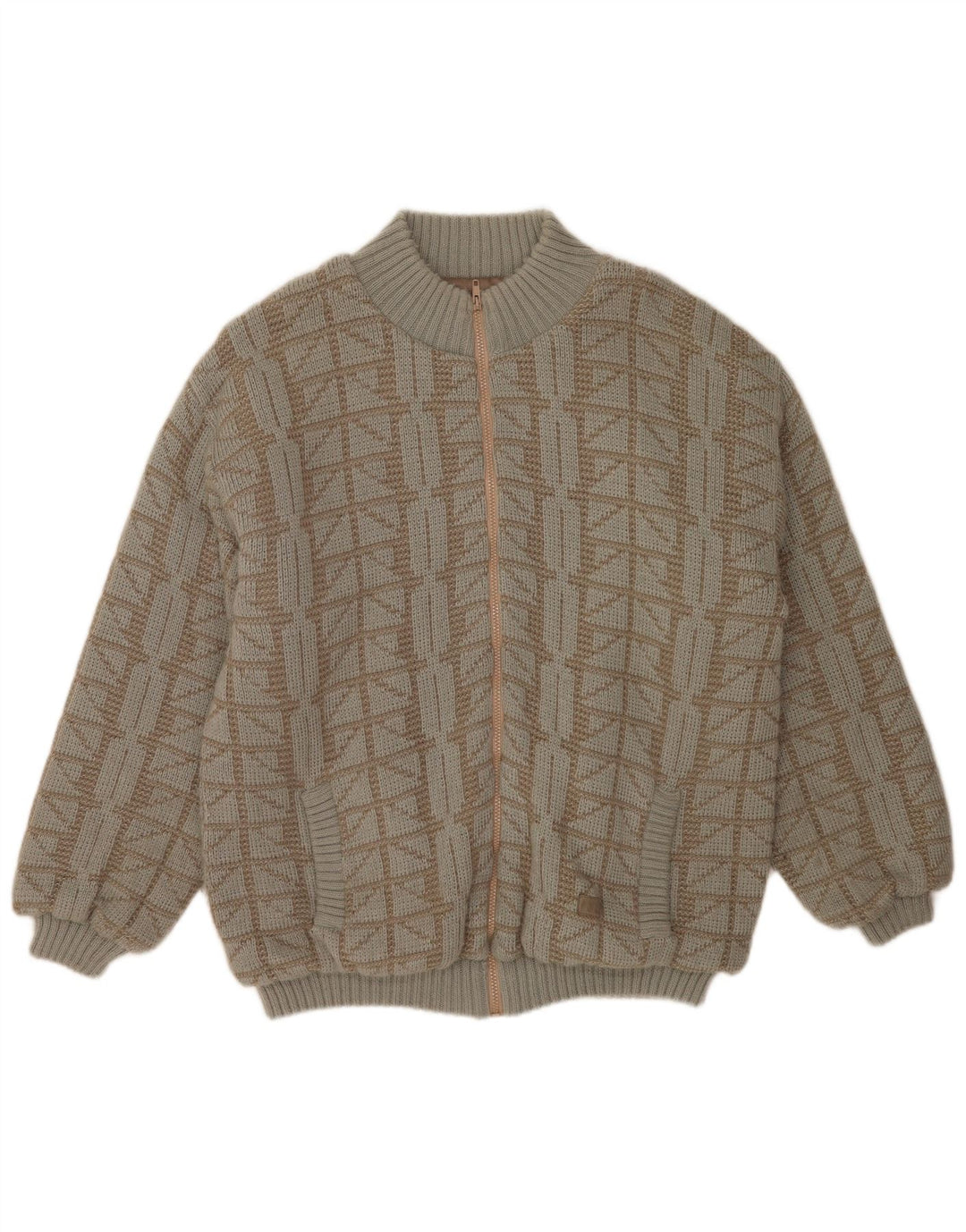 Jachetă bomber tricotată pentru bărbați Frank Pepperone UK 42 XL verde geometrică