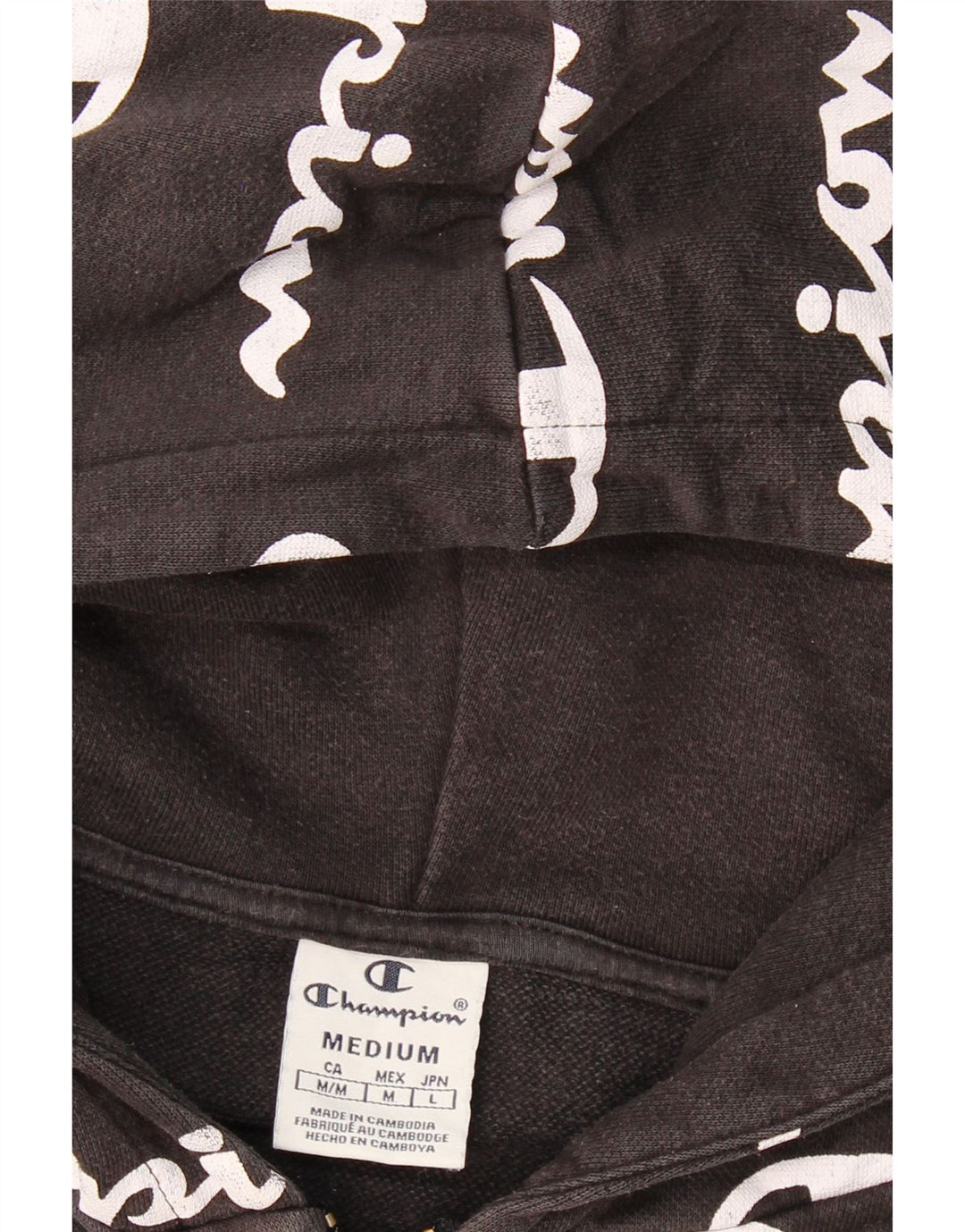 CHAMPION Womens Graphic Zip Hoodie Sweater UK 14 Medium Black