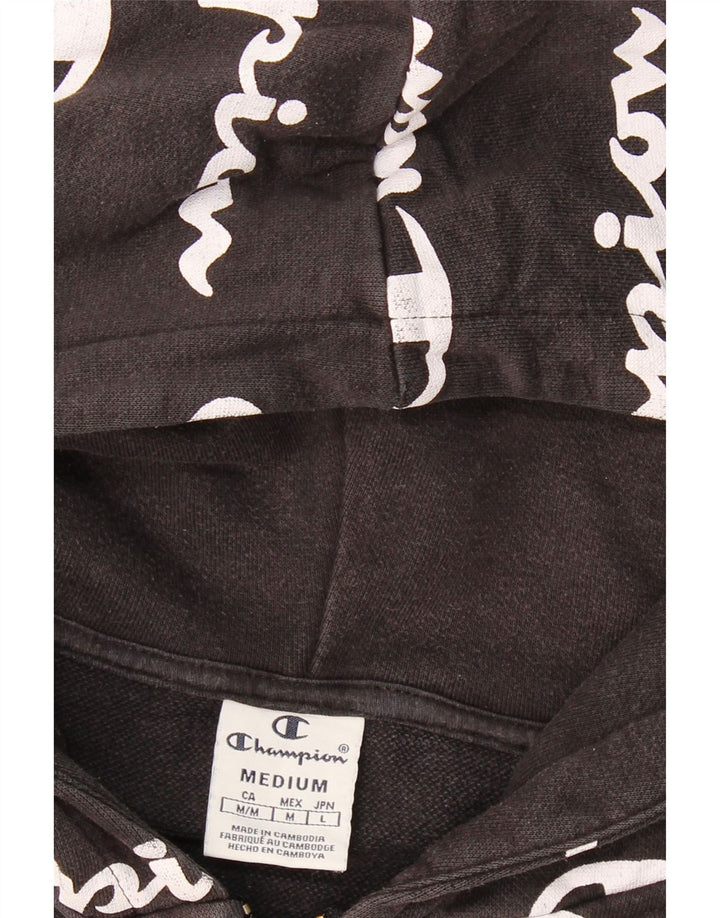 CHAMPION Womens Graphic Zip Hoodie Sweater UK 14 Medium Black