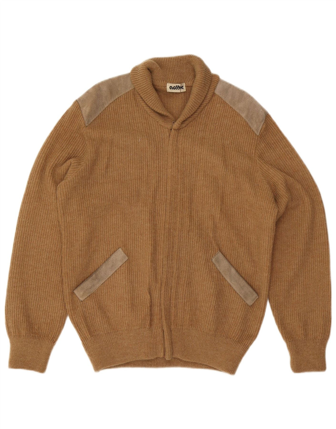 Pulover Cardigan Vintage pentru bărbați, Bej mediu, Acrilic, bloc de culoare