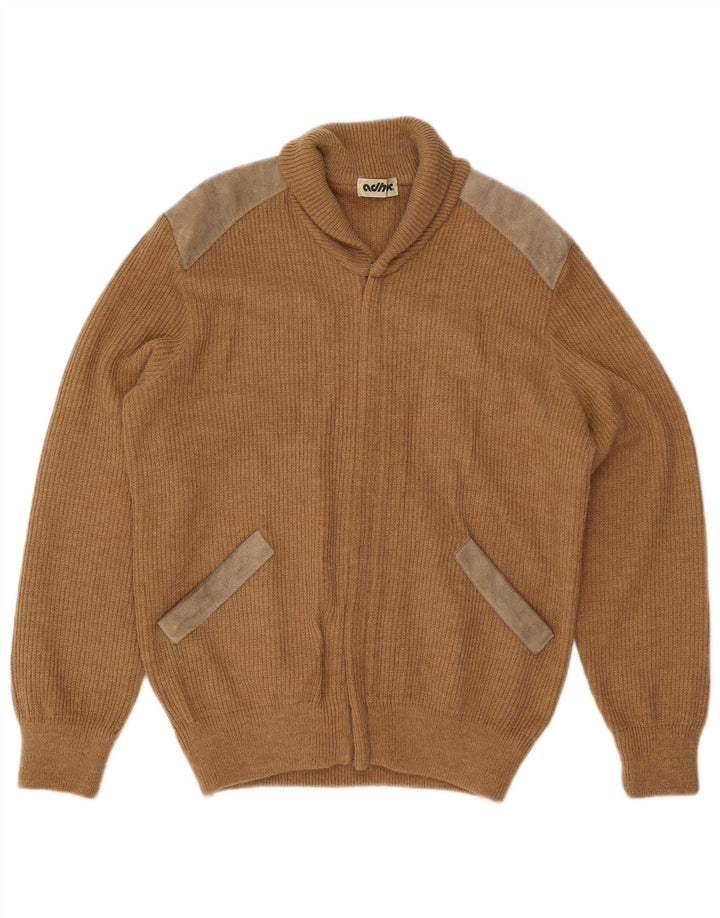 Pulover Cardigan Vintage pentru bărbați, Bej mediu, Acrilic, bloc de culoare