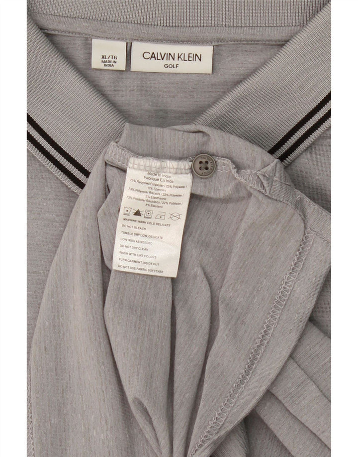 CALVIN KLEIN Mens Golf Polo Shirt XL Grey Polyester Vintage Calvin Klein and Second-Hand Calvin Klein from Messina Hembry 