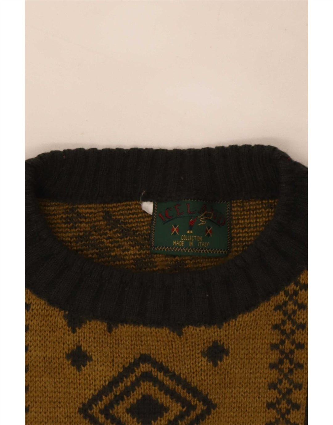 Pulover pentru bărbați Islanda cu decolteu triplu Pulover mare kaki Fair Isle