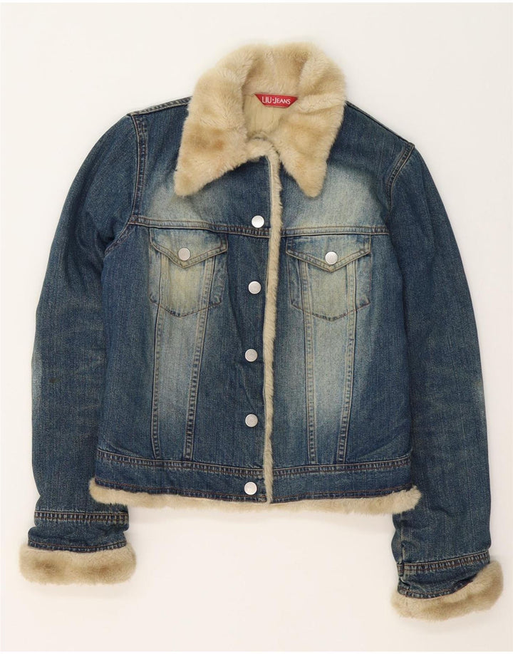 Jachetă de denim Sherpa Liu Jo pentru femei UK 10, bumbac albastru mic