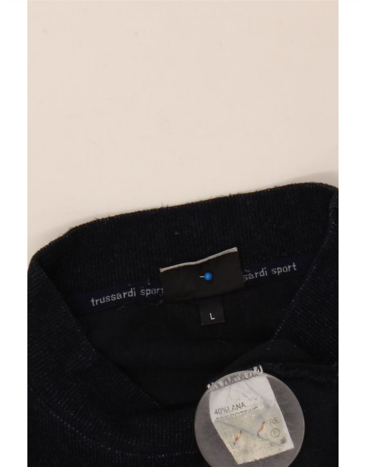 TRUSSARDI Pulover cu grafică pentru bărbați cu gât țestoasă, lână mare, albastru