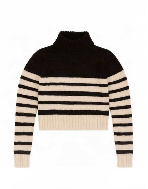 Pulover cu gât rulat Zara pentru femei UK 16, mare, cu dungi negre, acrilic