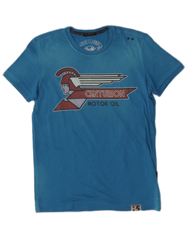 Sisley Mens Graphic T-Shirt Top Small Blue Cotton