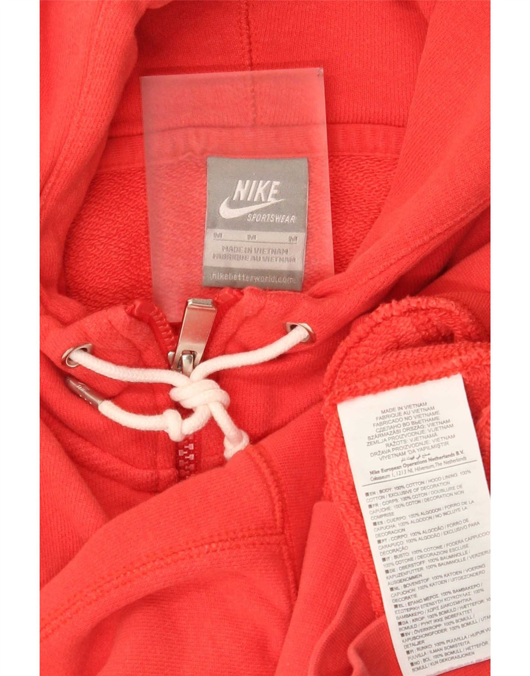 Pulover Nike pentru femei, cu fermoar, cu glugă, UK 14, bumbac roșu mediu
