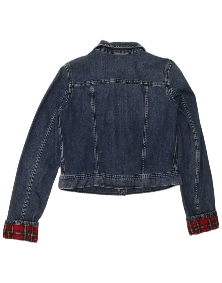 Jachetă de denim crop pentru femei Ralph Lauren UK 12, bumbac cu carouri albastru mediu