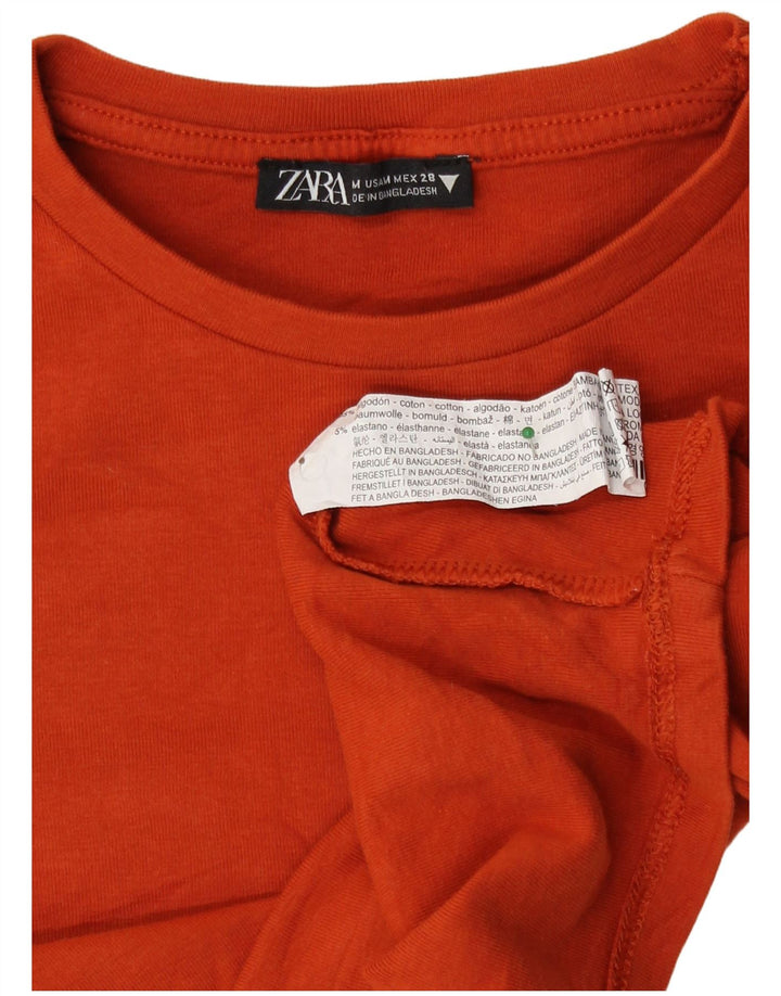 Crop Top pentru femei Zara cu mânecă lungă UK 12, bumbac maro mediu