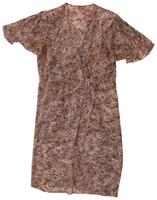 Rochie schimbătoare cu model abstract pentru femei vintage UK 16 mare maro