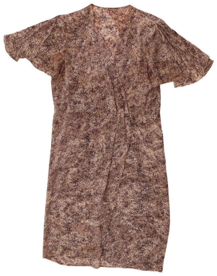 Rochie schimbătoare cu model abstract pentru femei vintage UK 16 mare maro