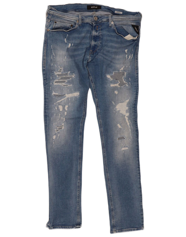 Replay Jeans skinny pentru bărbați Jondrill Distressed W36 L32 Bumbac albastru