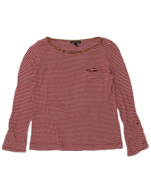 Top pentru femei Ralph Lauren cu mânecă lungă UK 14 mare, bumbac cu dungi roșii