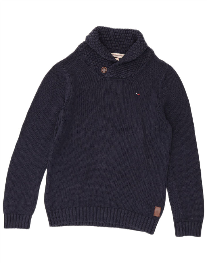 Pulover Tommy Hilfiger pentru bărbați cu gât șal, albastru bleumarin mediu