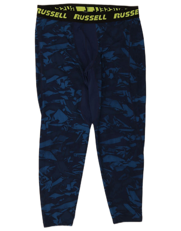 Russell Athletic Mens Dri-Power Graphic Leggings XL Navy Blue Geometric