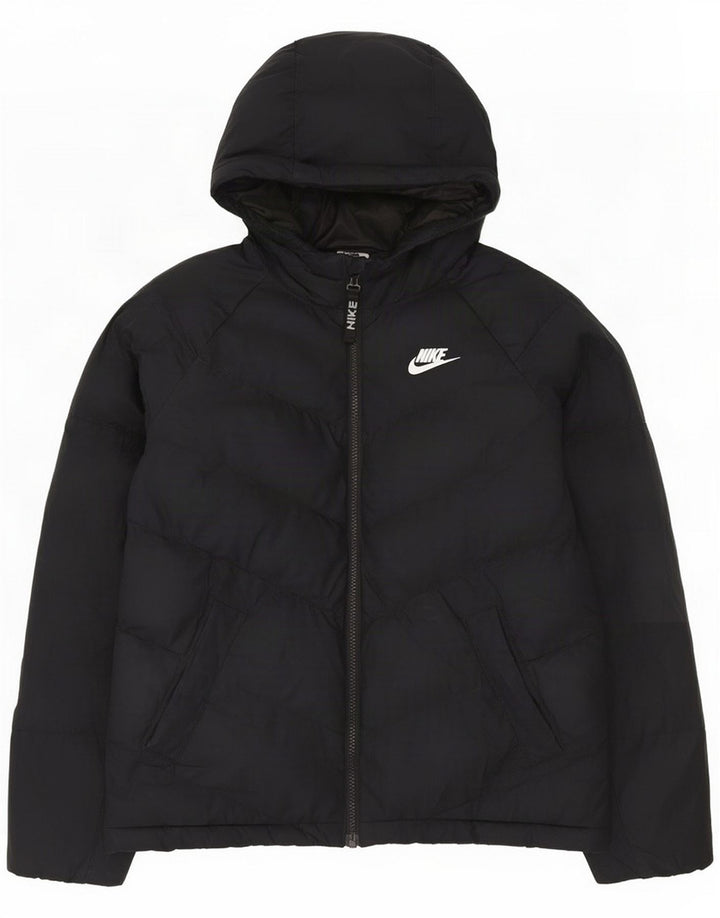 Jachetă căptușită cu glugă Nike pentru băieți 12-13 ani, mare, negru, poliester