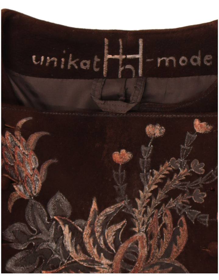 Jacheta de piele intoarsa pentru femei vintage UK 14 Maro Mediu Floral