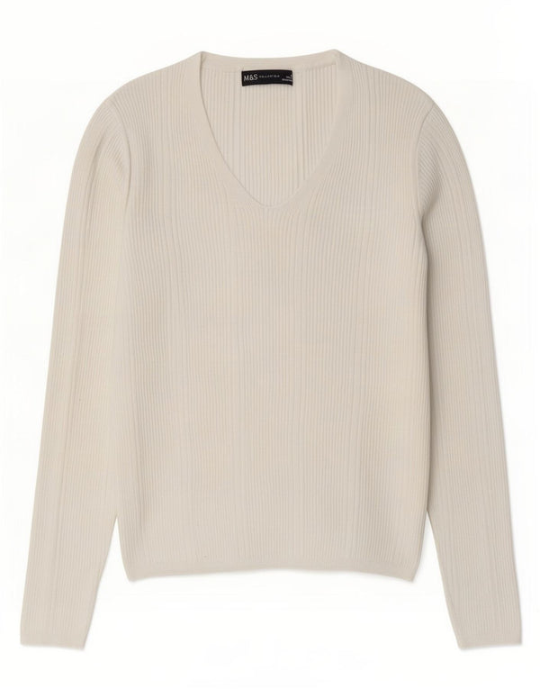 Marks & Spencer Pulover cu decolteu în V pentru femei UK 10 Small White Viscose