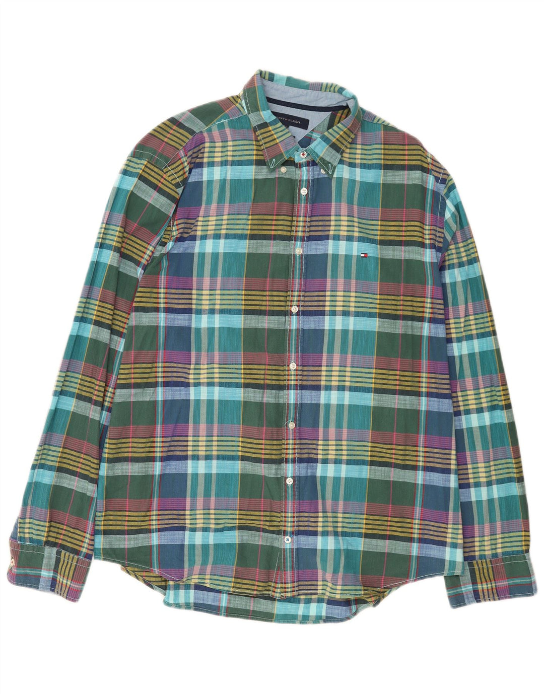 Cămașă pentru bărbați Tommy Hilfiger XL din bumbac turquoise check