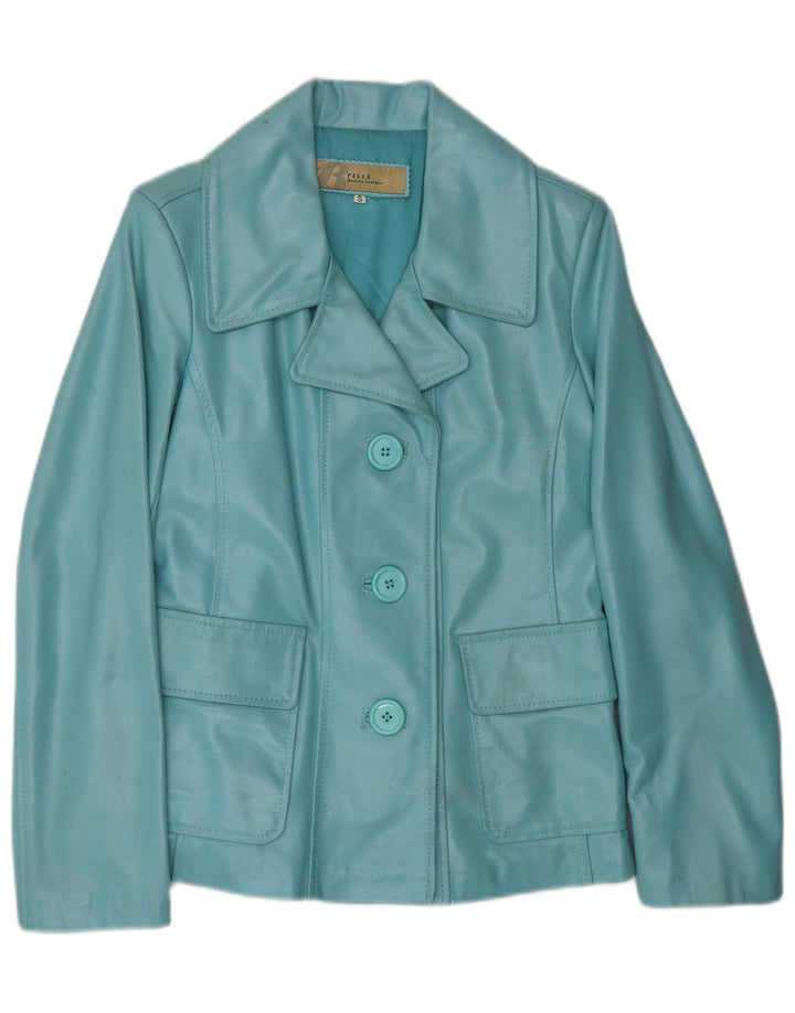 Jachetă de piele pentru femei VINTAGE UK 10 Mic din piele albastră