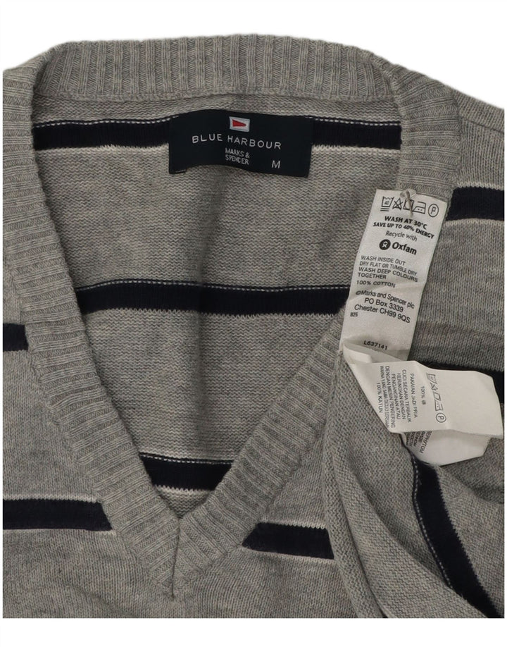 Pulover Marks & Spencer pentru bărbați, Blue Harbour, cu decolteu în V, în dungi, gri mediu