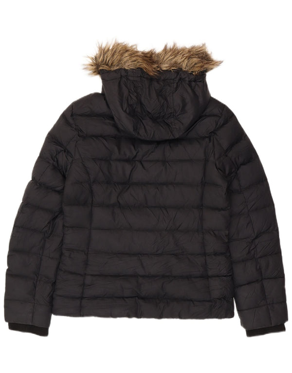 TOMMY HILFIGER Jachetă căptușită cu glugă pentru femei UK 16 Poliester negru mare