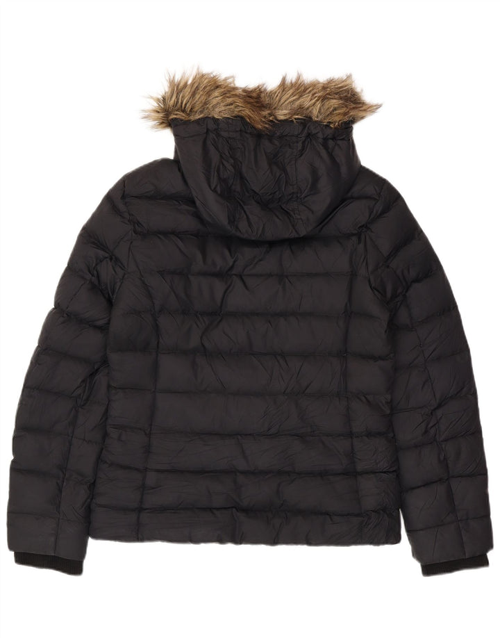 TOMMY HILFIGER Jachetă căptușită cu glugă pentru femei UK 16 Poliester negru mare