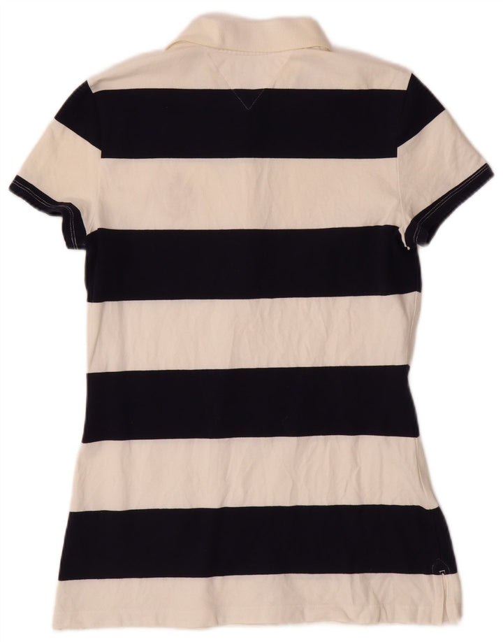 TOMMY HILFIGER Tricou polo pentru femei UK 12 Bumbac cu dungi alb mediu mediu