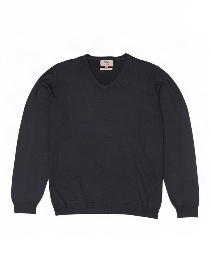 Pulover pentru bărbați Marks & Spencer, cu decolteu în V, XL, acrilic, albastru bleumarin
