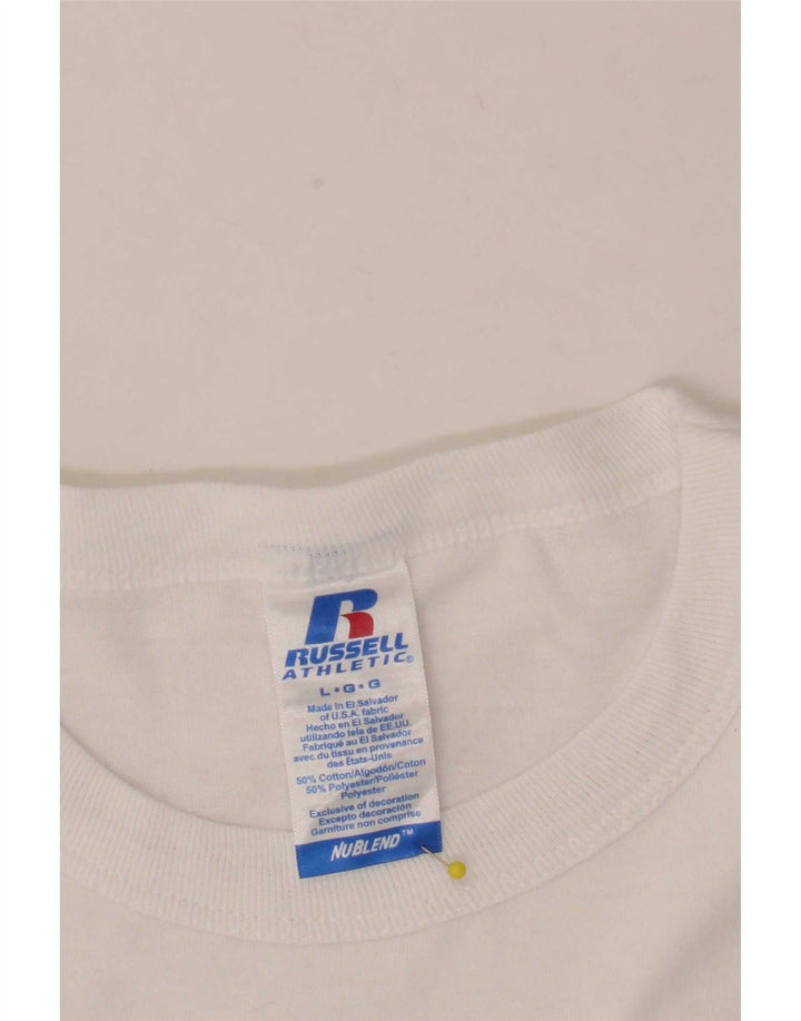Tricou grafic Russell Athletic pentru bărbați Top mare din bumbac alb