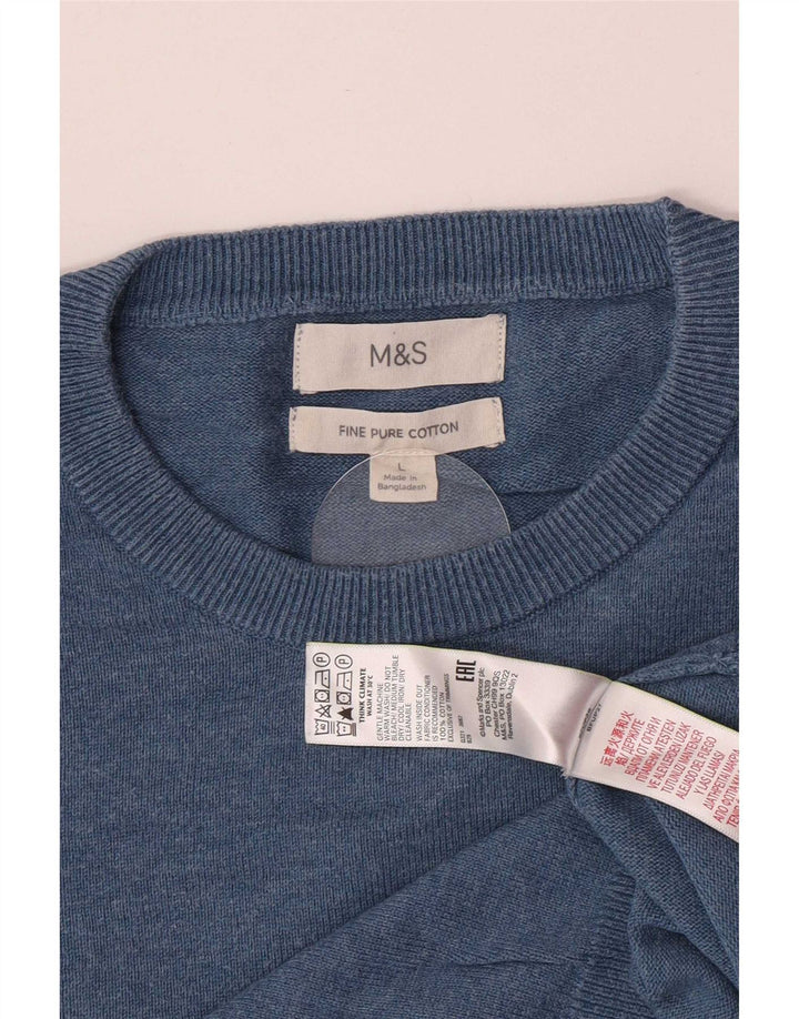 Pulover pentru bărbați Marks & Spencer cu gât roșu, mare, albastru, bumbac