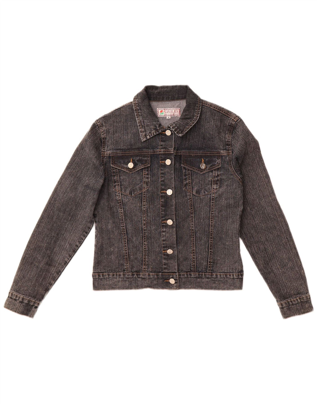 Jachetă de denim crop vintage pentru femei UK 12, bumbac gri mediu