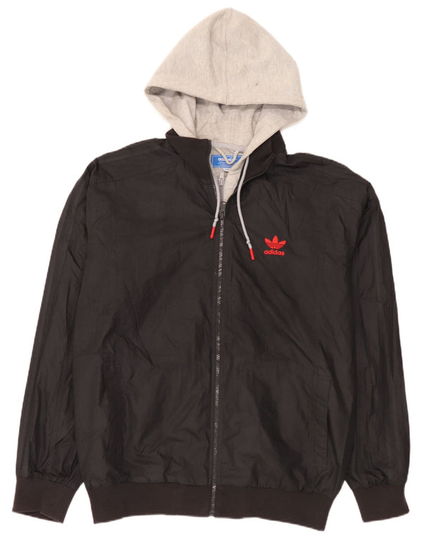 Jachetă bomber cu glugă pentru bărbați Adidas UK 40, mare, negru, poliester