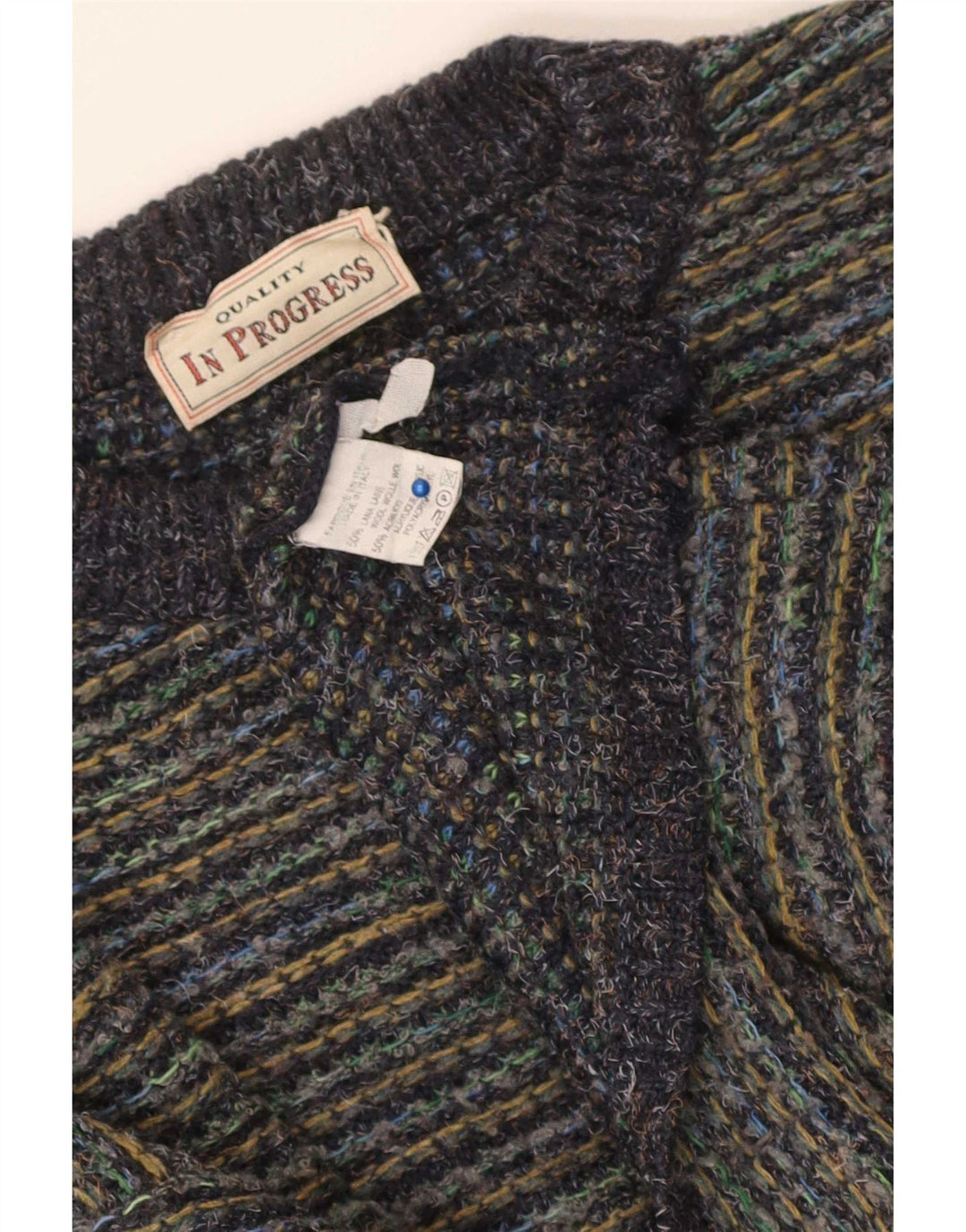 Pulover vintage pentru bărbați cu gâtul turnat, lână mare, cu dungi, multicolore