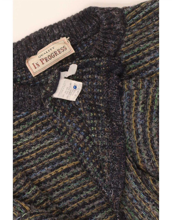 Pulover vintage pentru bărbați cu gâtul turnat, lână mare, cu dungi, multicolore