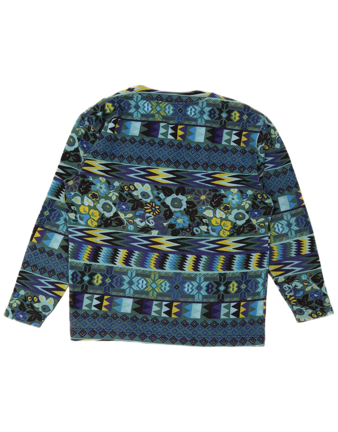 Vintage Top pentru femei cu mânecă lungă UK 14 Medium Blue Geometric Bumbac