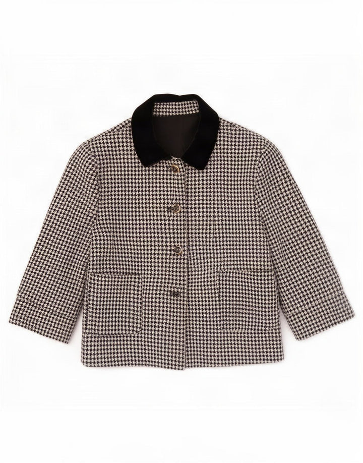 Jachetă Blazer Vintage pentru femei cu 3 nasturi UK 14 Medium Black Houndstooth