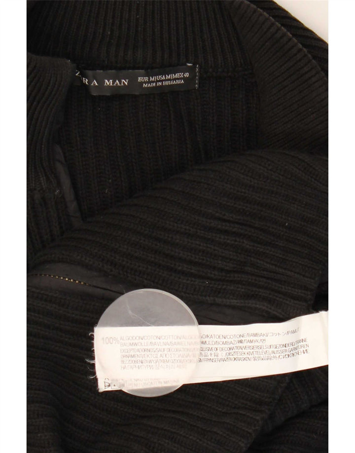 Pulover cardigan pentru bărbați Zara, bumbac color bloc negru mediu