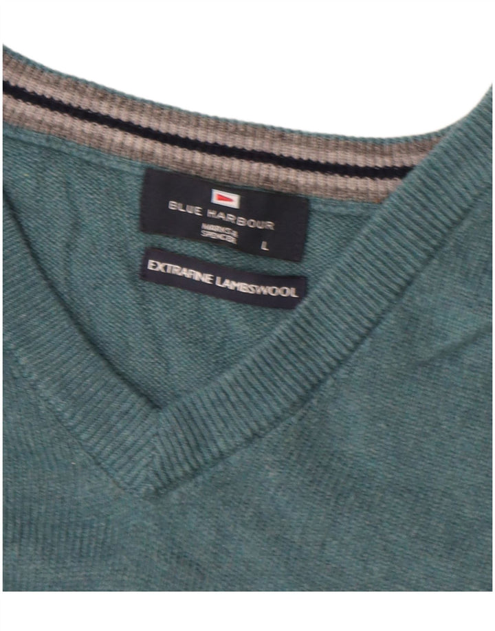 Marks & Spencer Pulover cu decolteu în V Blue Harbour pentru bărbați, verde mare