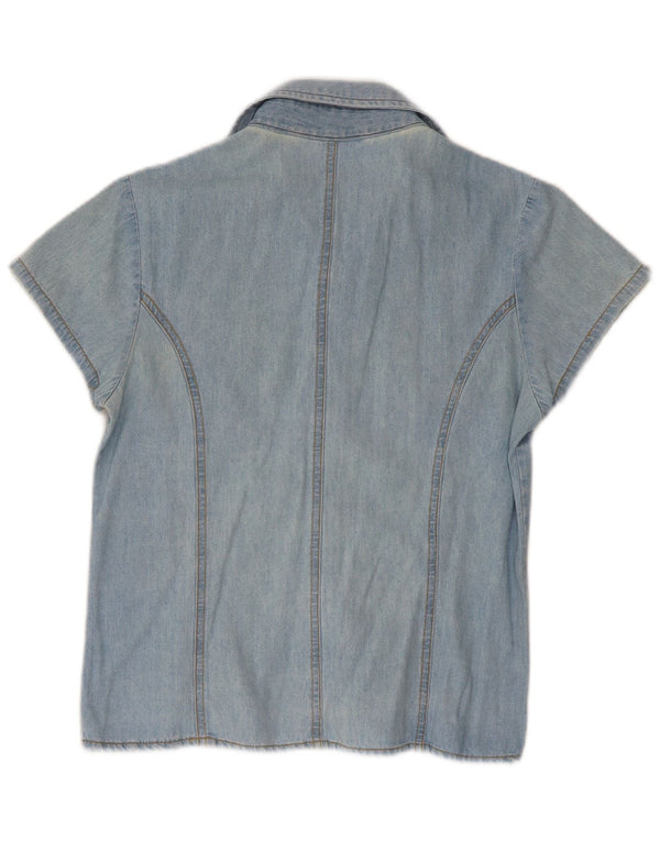 Cămașă de denim cu mânecă scurtă pentru femei Vintage UK 10 Small Blue