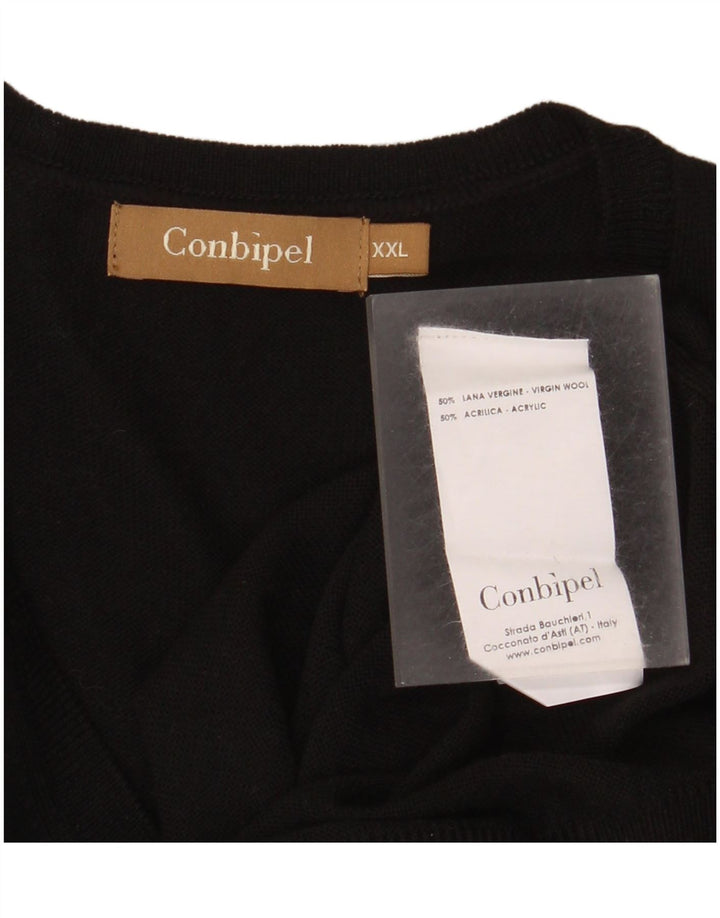 Pulover pentru bărbați Conbipel, cu decolteu în V, 2XL, lână virgină neagră
